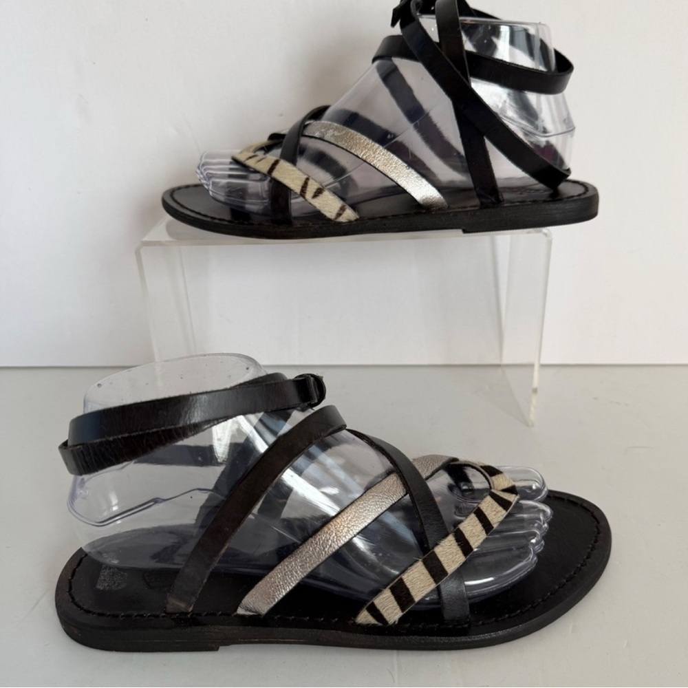 Freebird Black Strappy Lace-Up Sandals with Silver Accents - Picture 2 of 3